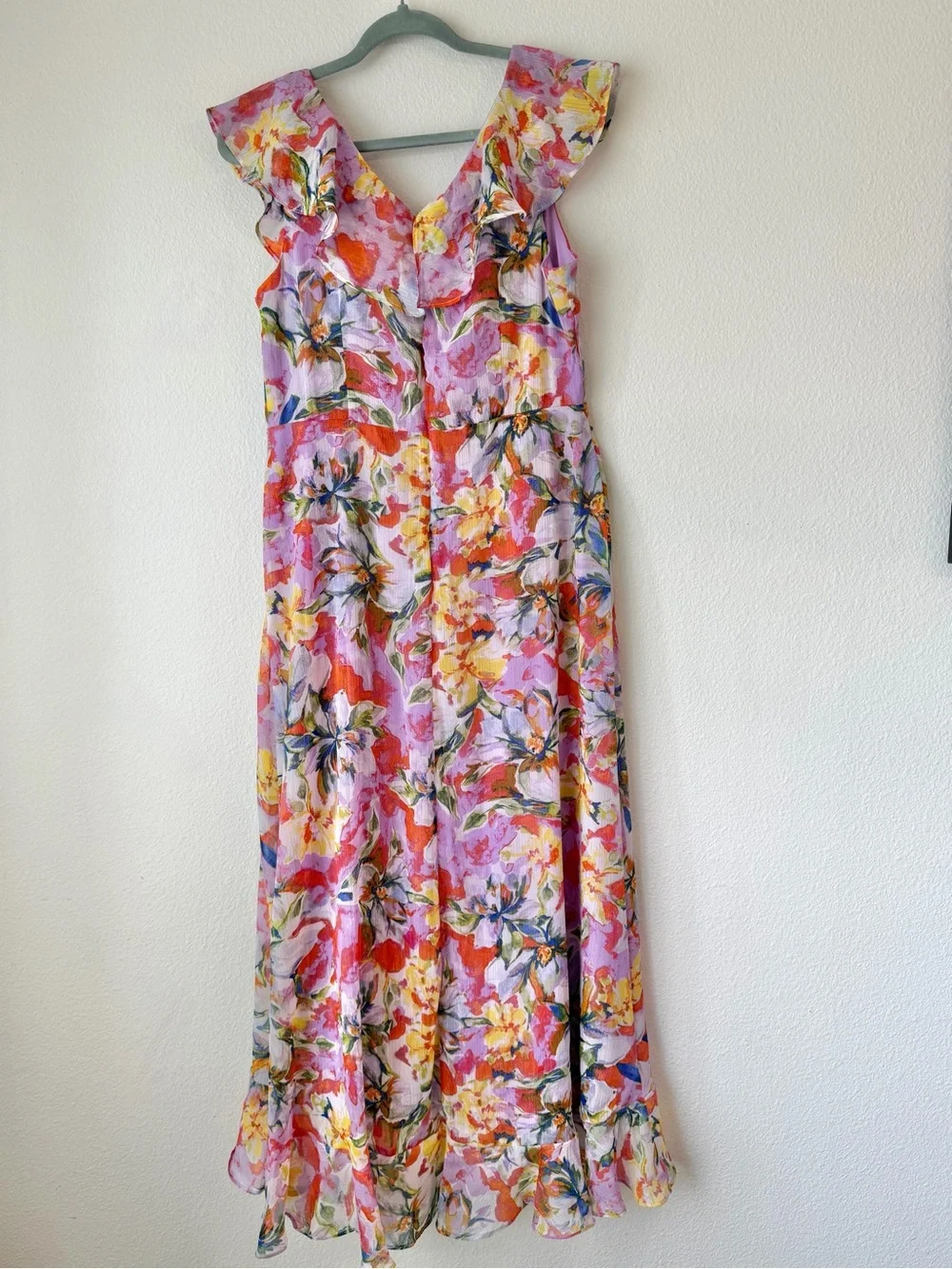 London Times Floral Print Ruffle Dress Women's Cottagecore Pastel Size 10 - Picture 8 of 12